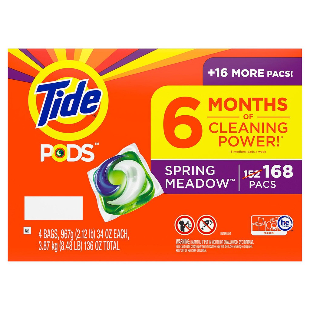 Viên giặt Tide Pods 3in1, Spring Meadow, 168 viên