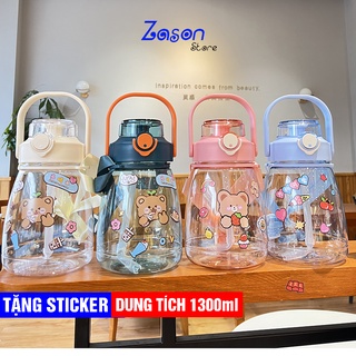 Bình Nước Cute BN04 Dung Tích 1300ml Có Dây Đeo Tiện Lợi Kèm Sticker