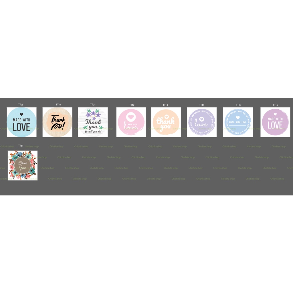 100 Tag giấy hình Tròn 5cm In tag thank you treo phụ kiện hàng có sẵn Tag TK Tròn