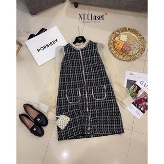 VÁY DẠ TWEED PHA TAY TƠ BỒNG