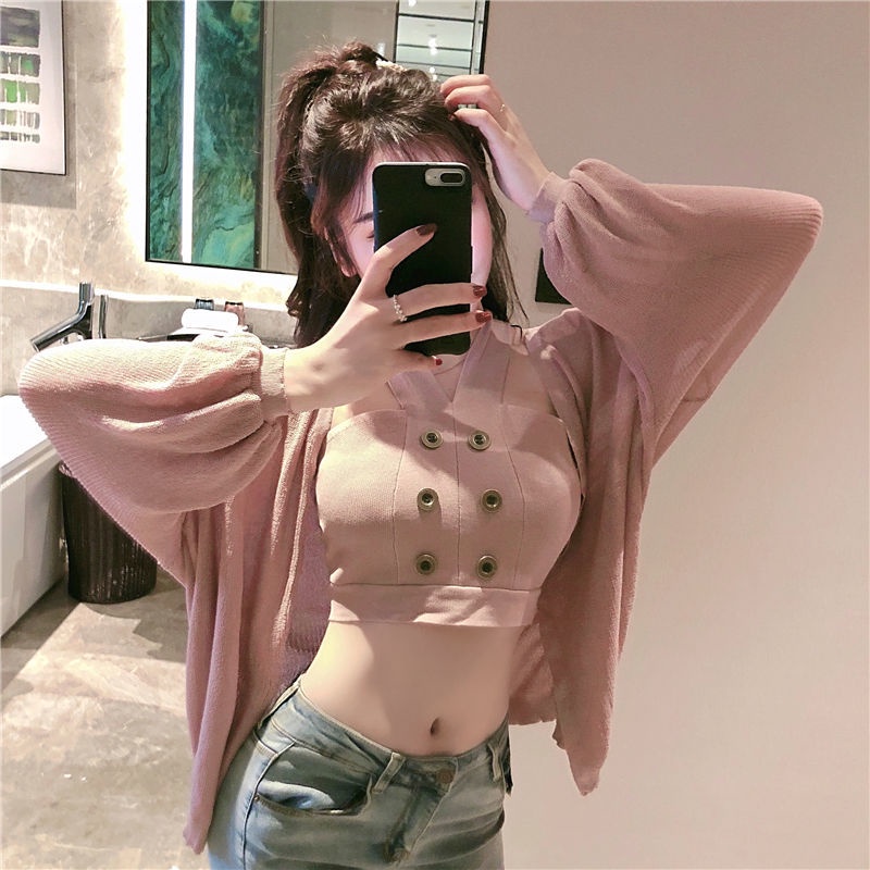 Áo Dệt Kim Hai Dây Sát Nách Lưng Cao Thời Trang Mùa Hè Cho Nữ