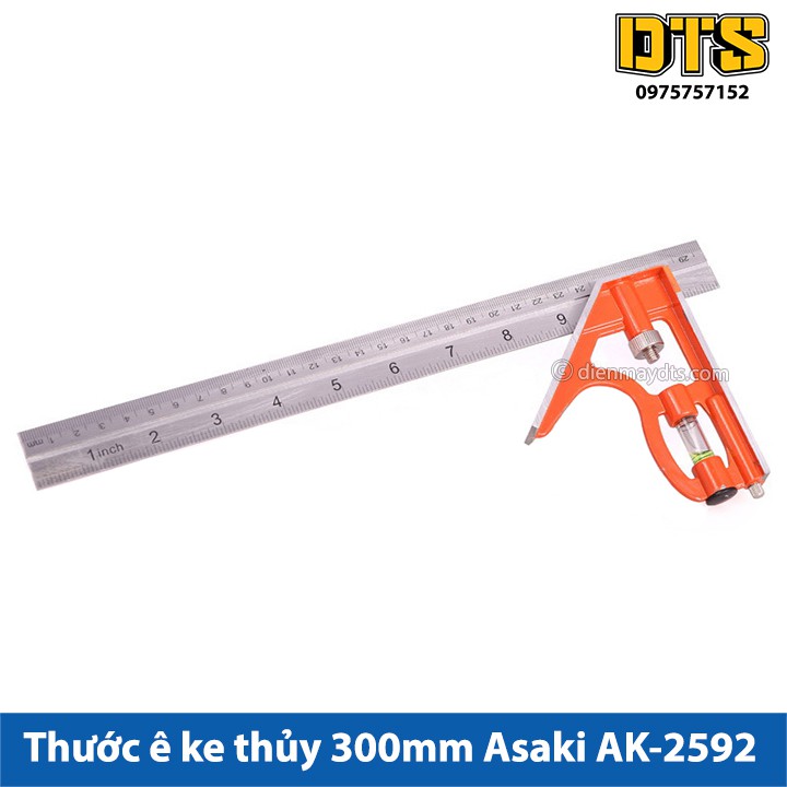 Thước ê ke thủy 300mm Asaki AK-2592, thước ke góc vuông đa năng 30cm, đo độ sâu, canh thẳng, canh ngang, lấy dấu khoảng