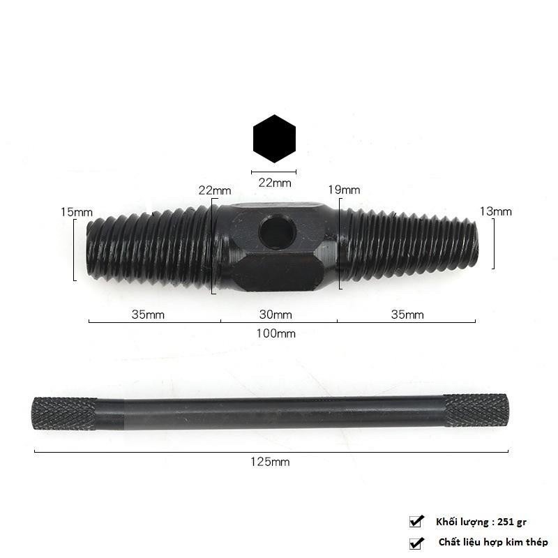 Dụng cụ taro lấy ống nước gãy, mũi tháo ren ống nước gãy dễ dàng sử dụng kèm tay quay