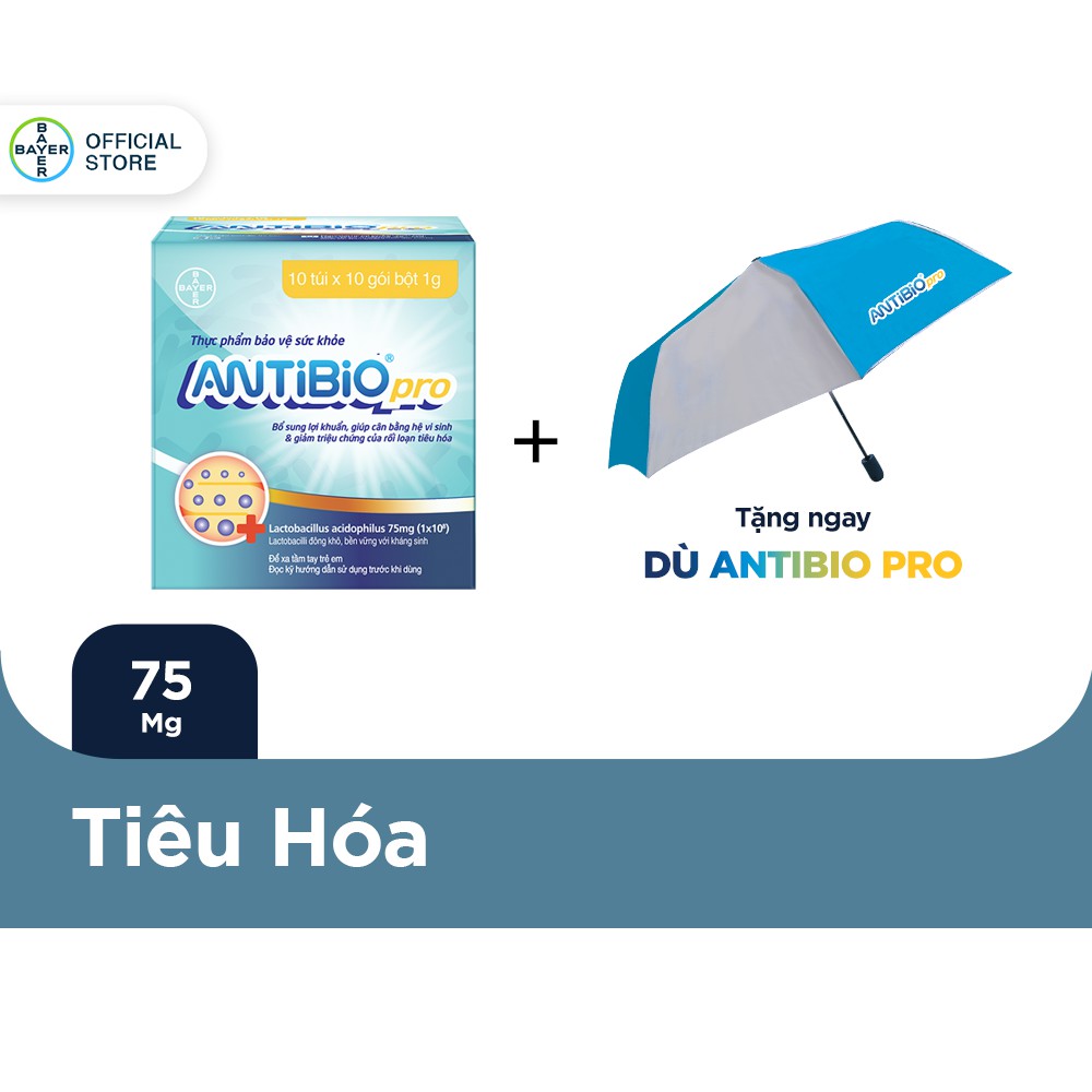Thực Phẩm Bảo Vệ Sức Khoẻ Bổ Sung Lợi Khuẩn Antibio pro 100 Gói (10 Túi x 10 Gói Bột 1G) - Tặng 1 dù Antibio