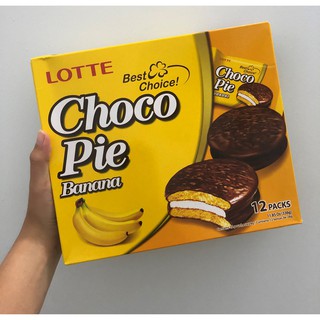 Bánh CHOCOPIE Lotte Vị Chuối, Trà Xanh, CaCao, Socola hộp 336g 12 cái