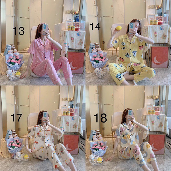 [Chỉ trả order facebook]Bộ ngủ PIJAMA tay lỡ cho mùa hè