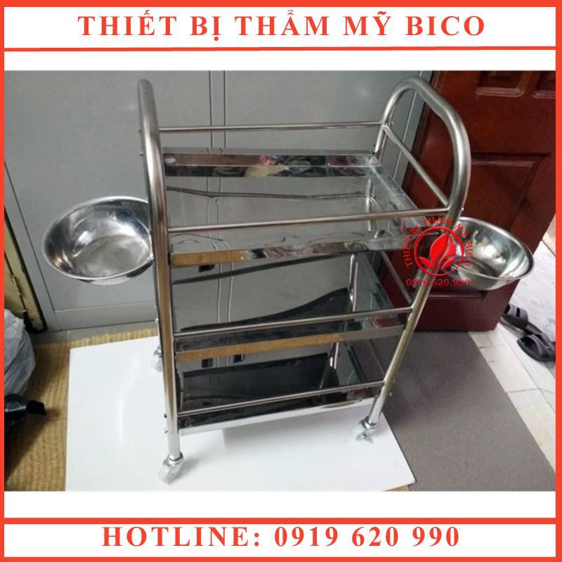 Xe Đẩy Đồ Inox 304 Kèm 2 Bát Không Han Rỉ Bánh Xe Cực Chắc Chắn -Thiết Bị Spa BICO