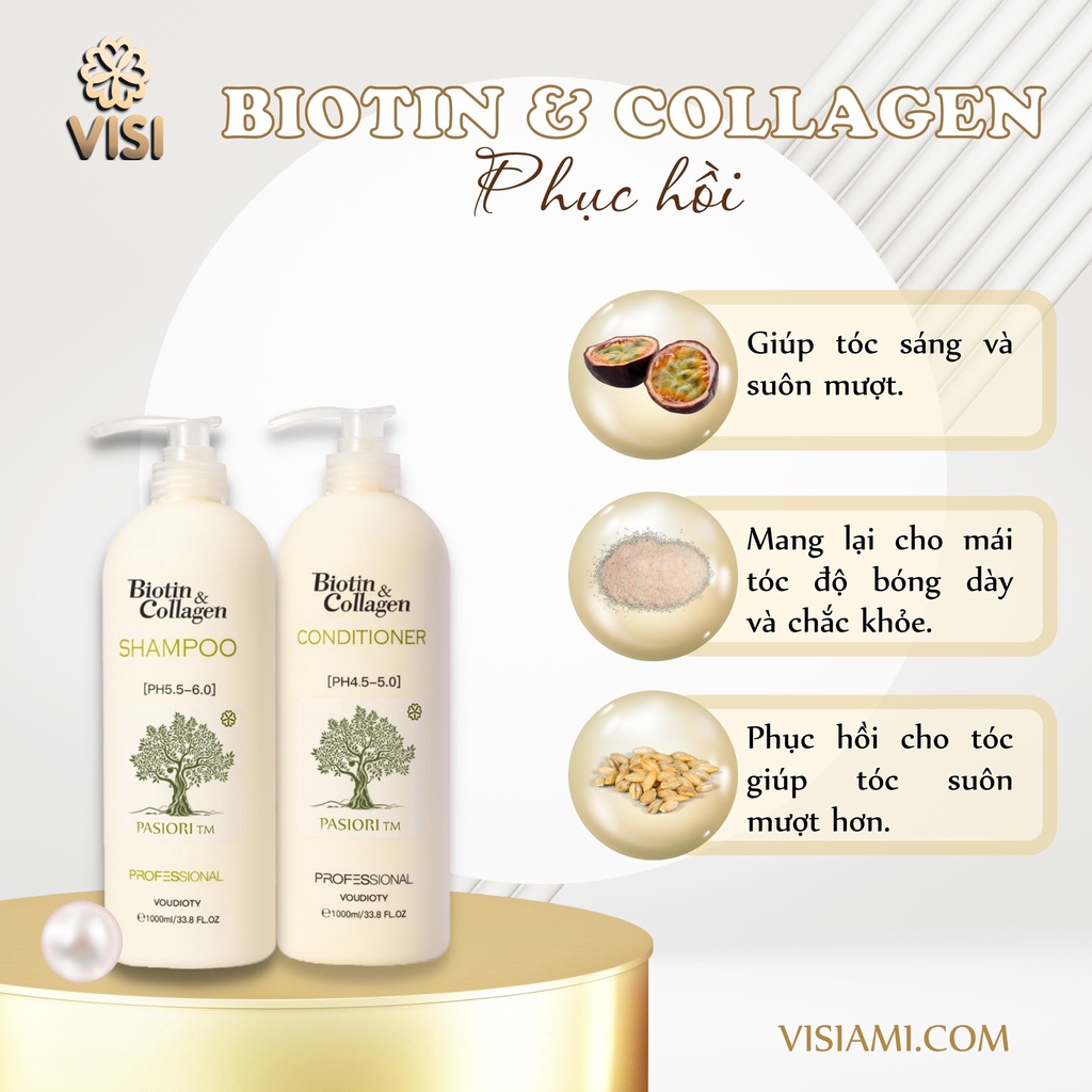 Dầu gội xả Biotin Collagen Voudioty 500ML - 1000ML chống rụng tóc, phục hồi , giảm gàu, kiểm soát dầu