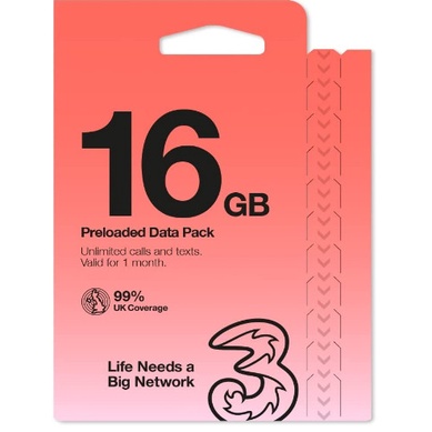 Sim du lịch Châu Âu Three UK 12GB, 16GB tại Anh 30 ngày