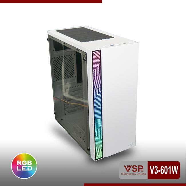 Thùng máy tính Case VSP V3 601W (TRẮNG) Gaming Nắp hông nhựa ABS - Chính hãng