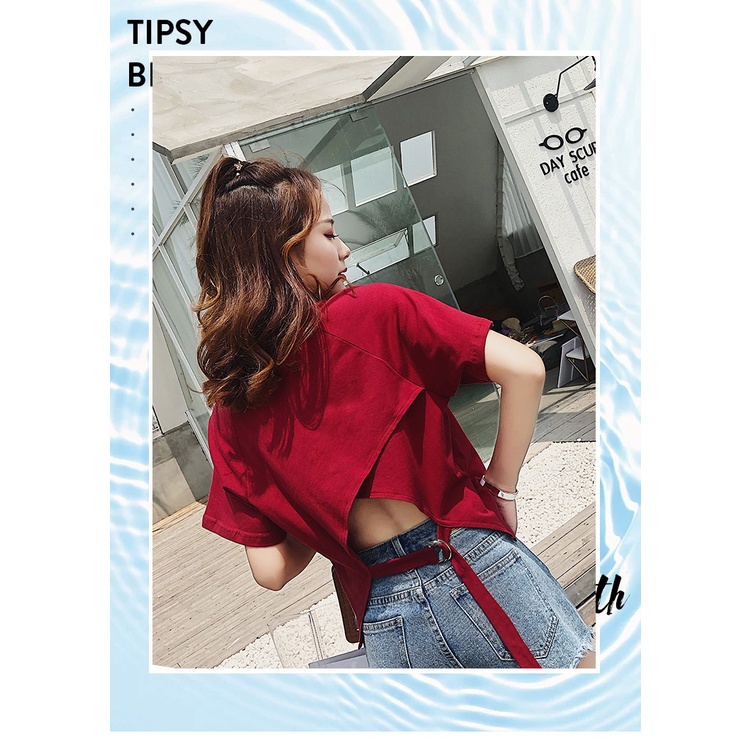 Áo Thun Tay Ngắn Xẻ Tà Sau Lưng Phong Cách Hàn Quốc Độc Đáo Cho Nữ