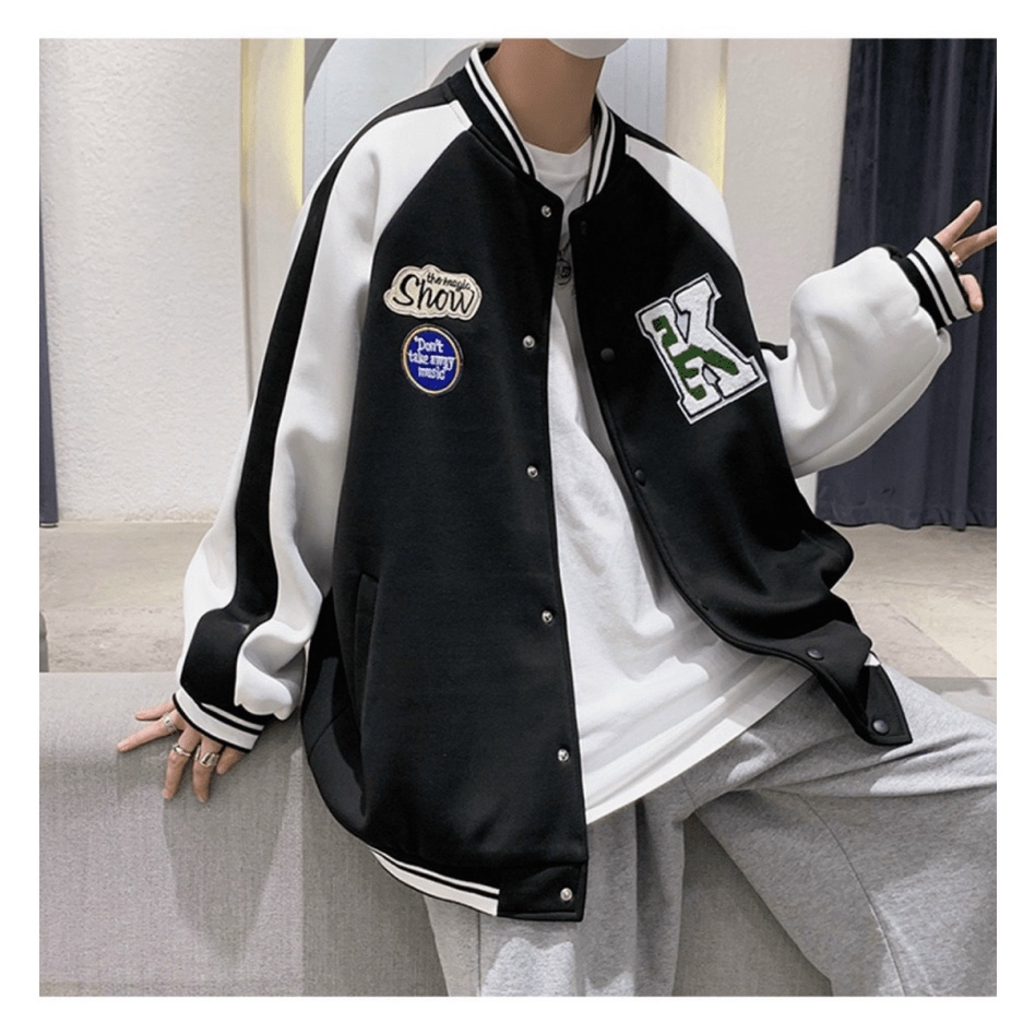 ÁO KHOÁC BOMBER NAM HỌA TIẾT CHỮ K PHỐI VIỀN SỌC TAY  PHONG CÁCH ĐỈNH CAO BL