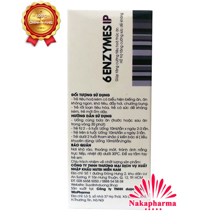 Siro 6 ENZYMES IP - Tăng cường tiêu hóa, tăng cường sức đề kháng cho trẻ biếng ăn, suy dinh dưỡng