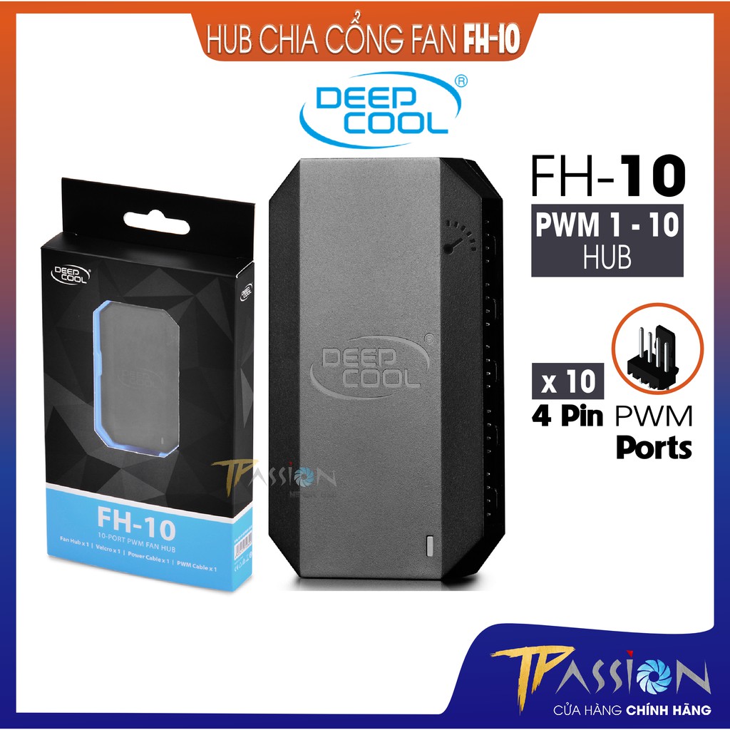 Bộ chia quạt Fan hub DeepCool FH-10 - Chính hãng,  hỗ trợ 10 cổng PWM, dùng cho cả quạt fan case 3pin và 4pin