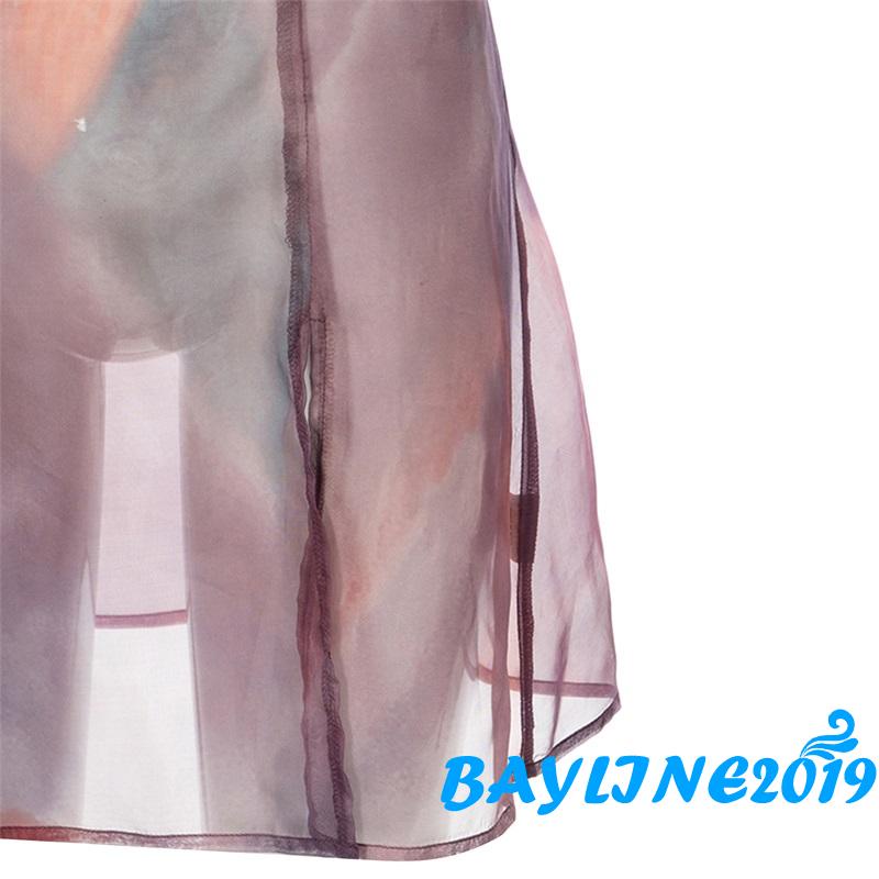 Đầm Hai Dây Cổ Chữ V Hở Lưng Phối Lưới Màu Nhuộm Độc Đáo Thời Trang Cho Nữ