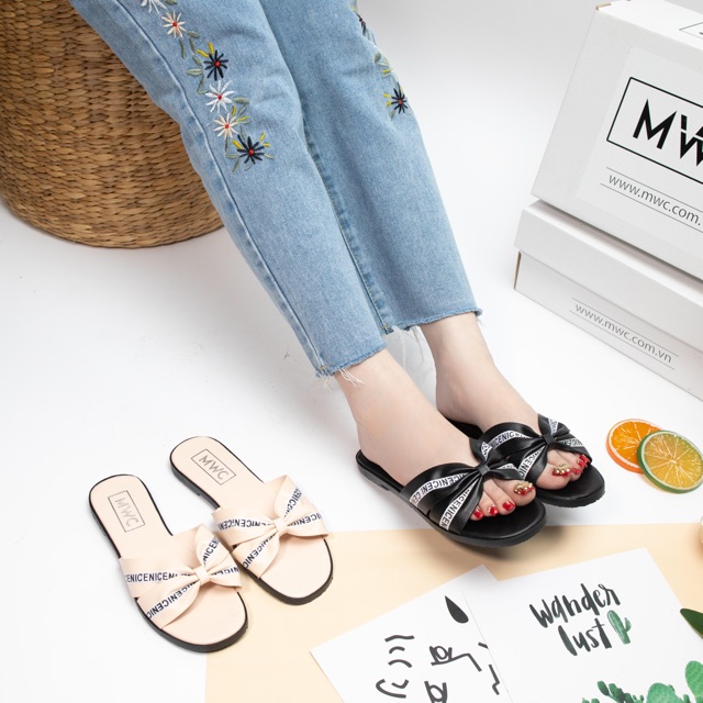 DÉP NỮ THỜI TRANG MWC - DÉP NỮ ĐẾ BỆT - DÉP LÊ NỮ PHỐI CHỮ- DÉP NỮ QUAI NGANG  THẮT NƠ CÁCH ĐIỆU SIÊU XINH NUDE -  3297