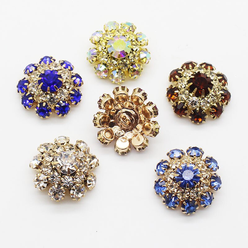 Set 5 nút áo bằng kim loại mạ vàng 100% 22mm đính đá pha lê sang trọng