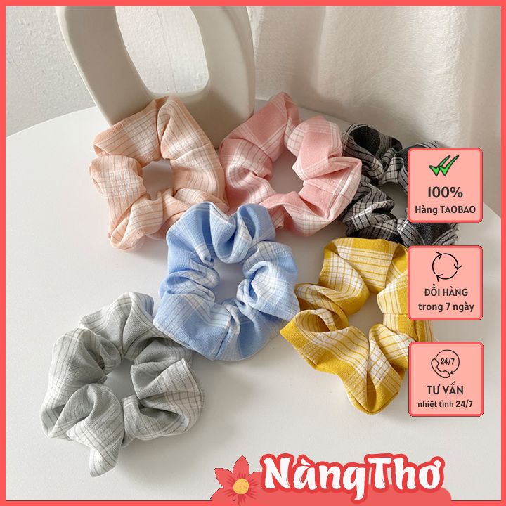 Dây Cột Tóc Scrunchies Sọc Caro, Họa Tiết Hoa Dễ Thương, Xinh Xắn (Quà Tặng Khách Order Tại Nàng Thơ)