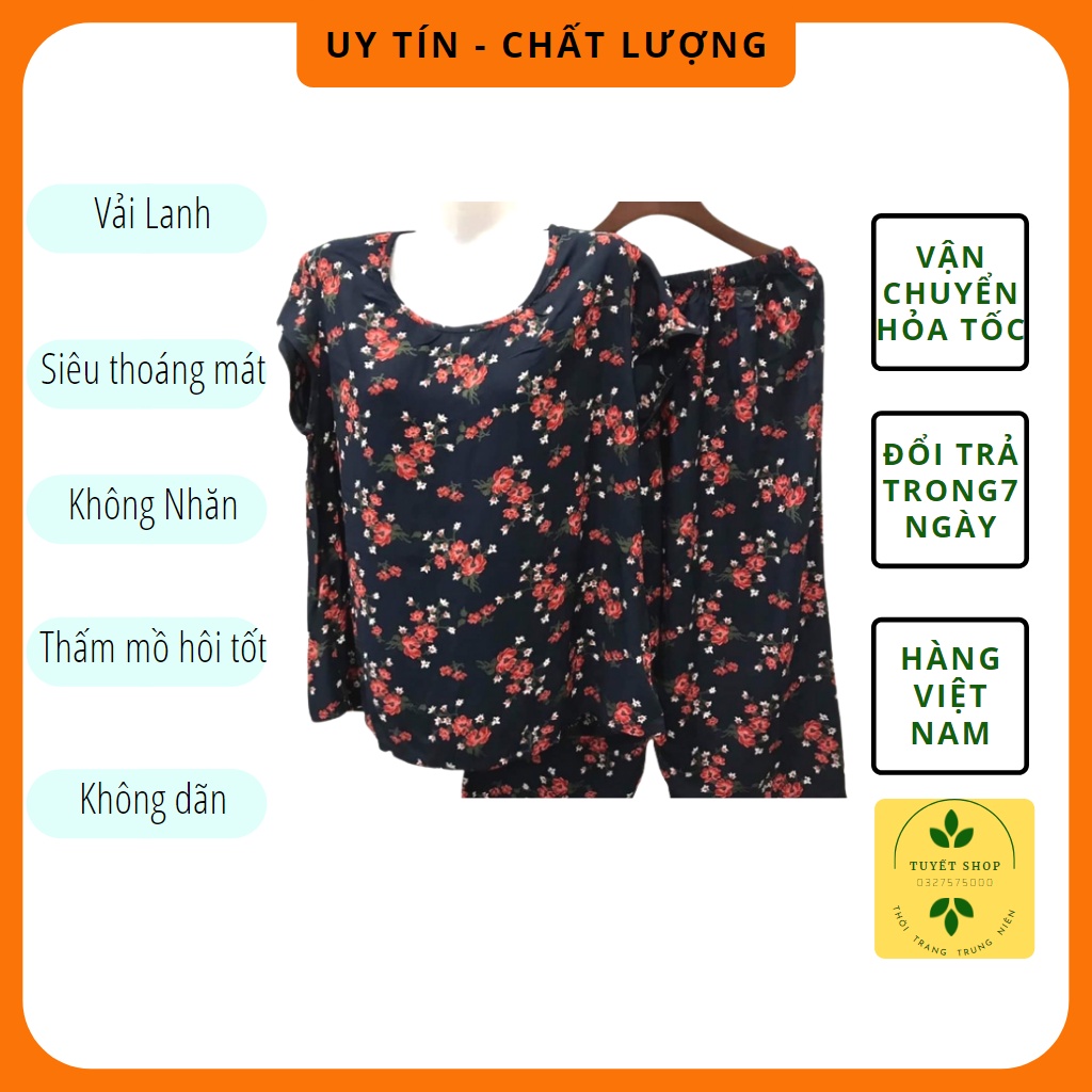 Bộ Lanh Trung Niên Cho Mẹ - Bộ Mặc Nhà Trung Niên Lanh Anh Thư ống rộng lửng cho người già người lớn tuổi