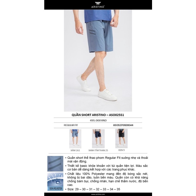 Quần short nam ARISTINO cạp chun dây rút khỏe khoắn, 3 vạch kẻ với túi quần tiện lợi, họa tiết kẻ nam tính - ASO025S1