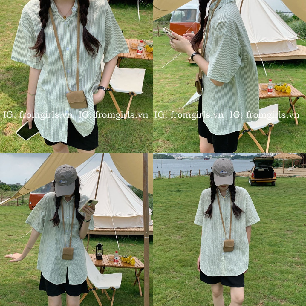 Áo sơ mi kẻ nhiều màu, áo sơ mi tay lỡ vải xốp ulzzang  - SM07FG