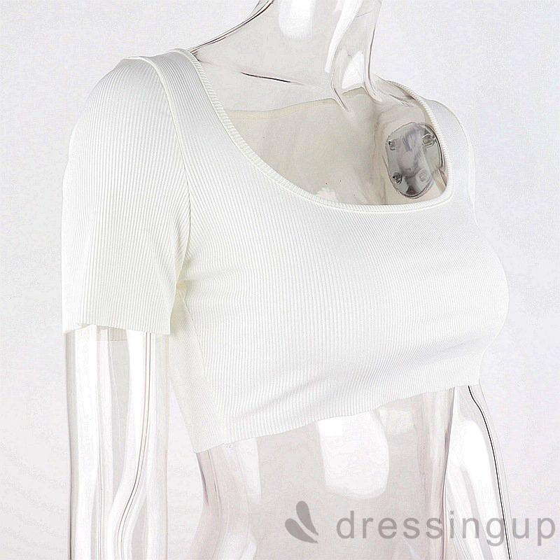 Áo croptop tay ngắn cổ vuông màu sắc thời trang cho nữ