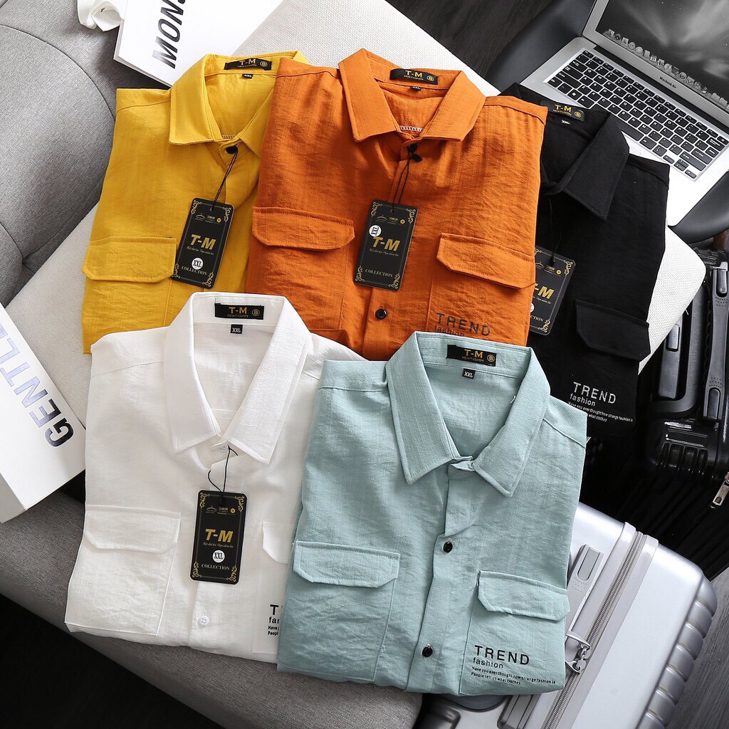 Áo đũi nam cộc tay cổ bẻ, áo sơ mi đũi có túi trước ngực - PANDO FASHION SM33 | BigBuy360 - bigbuy360.vn