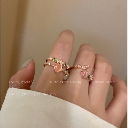 ✨✨Nhẫn Hở Hai Lớp Hình Hoa / Trái Tim Đính Ngọc Trai Thời Trang Tinh Tế Cho Nữ