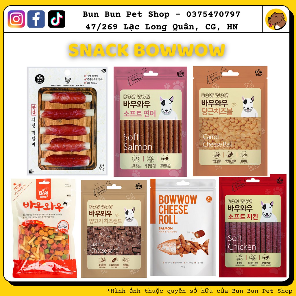Snack bánh thưởng, xương gặm gà que/cá hồi que/cừu phomai/phomai viên/cà rốt phomai/thịt cuộn sữa cho chó mèo