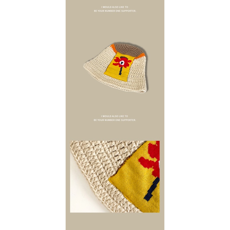 Mũ Bucket Len Đính Hoa Giữ Ấm Dễ Phối Đồ Thời Trang Thu Đông Nhật Hàn Cho Nữ