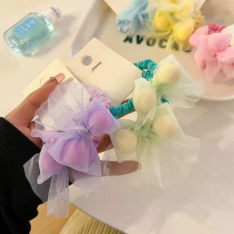 Set 2 Dây Cột Tóc Co Giãn Đính Nơ Dễ Thương Cho Bé