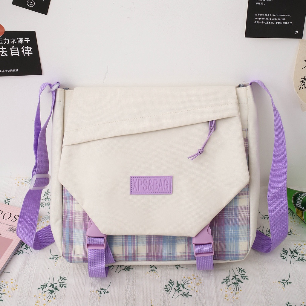 Túi Xách Canvas Đeo Vai Sọc Ca Rô Cỡ Lớn Dễ Thương Cho Nữ