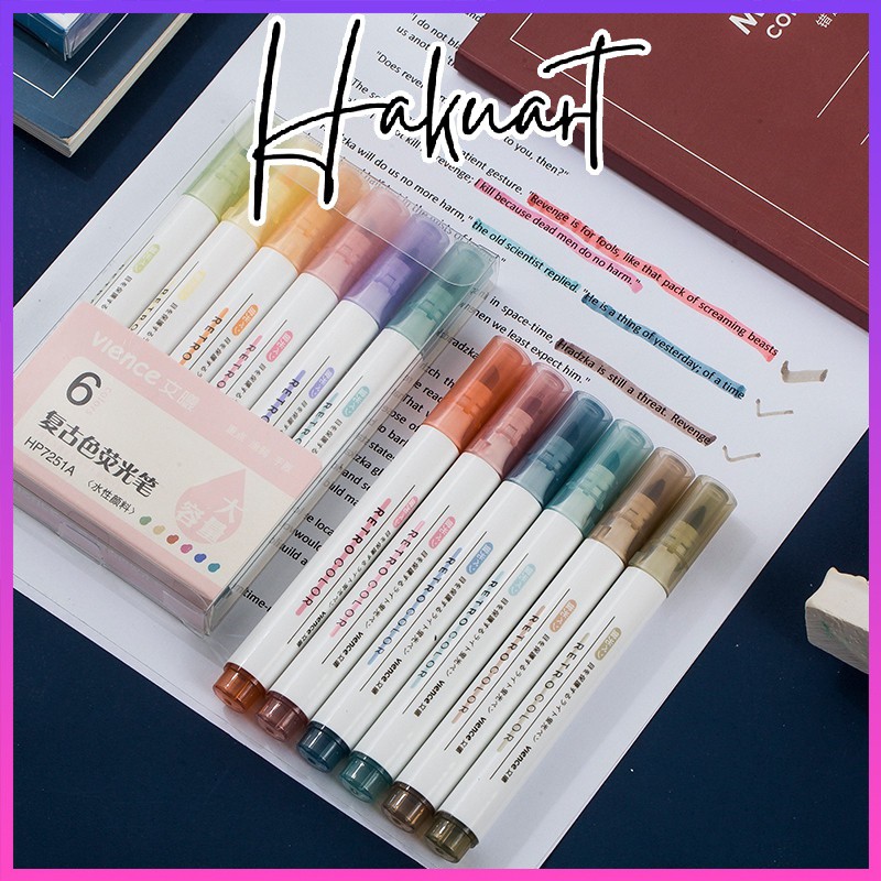 (Lẻ 1 cây) Bút Highlight Nikki Màu Macaron và Retro (Giao ngẫu nhiên màu) - Họa cụ Hakuart