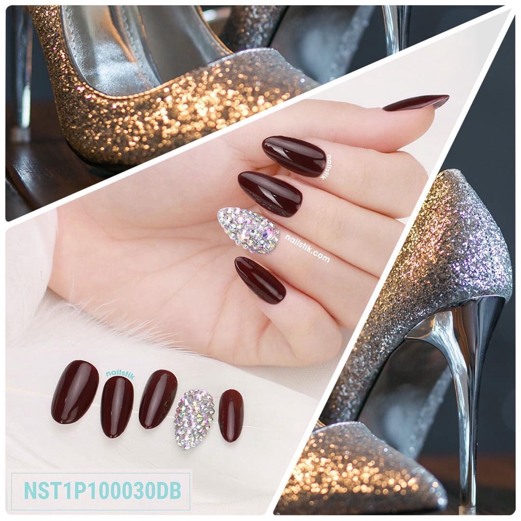 Móng úp thiết kế by NAILSTIK, màu nâu, form móng bầu, dài 030