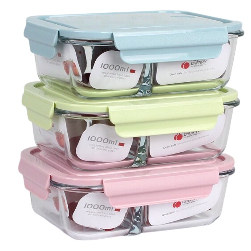 XẢ KHO - Hộp Thủy Tinh Chia Ngăn 1L - Chịu Nhiệt - 2 Ngăn - Chống Tràn - Hộp Đựng Thực Phẩm - Hộp Mang Cơm