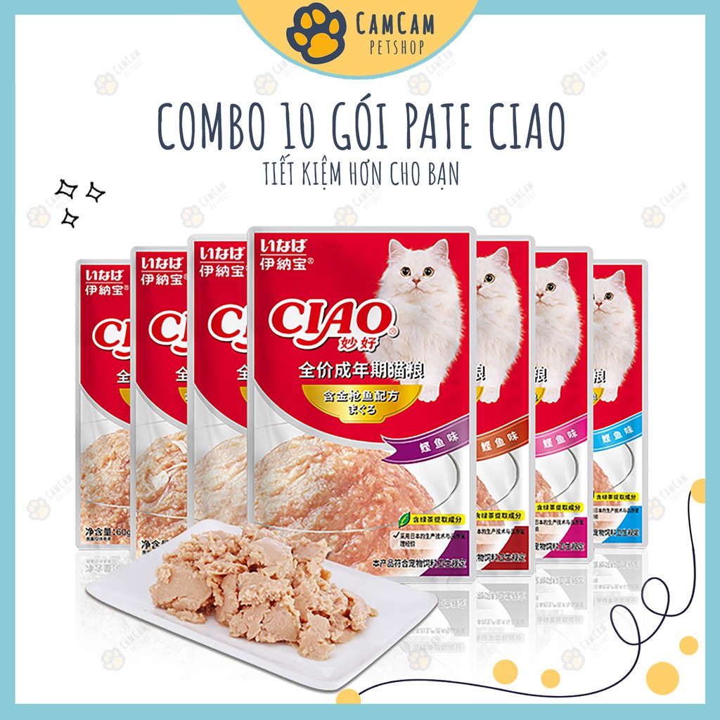 Combo 10 Gói Pate cho mèo Ciao Gói 60gr - Thức ăn cho mèo dạng soup