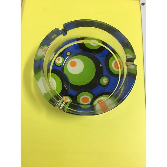 Gạt tàn thuốc lá pha lê màu họa tiết tròn- giao mẫu ngẫu nhiên