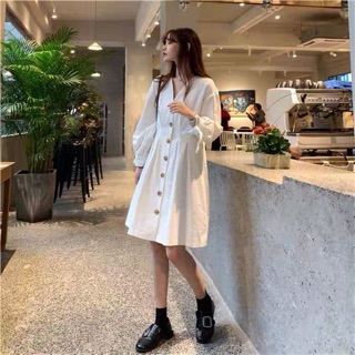 Váy tay nơ cúc dọc
