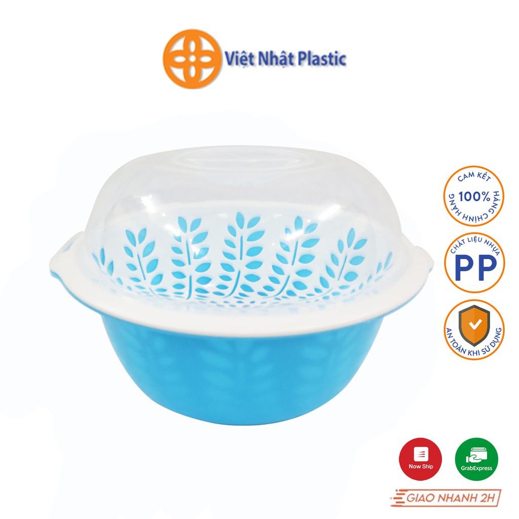 Bộ thau rổ nhựa rửa rau hoa quả đa năng có nắp đậy Việt Nhật Plastic