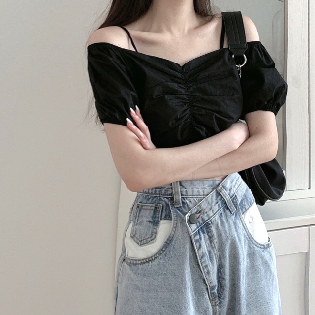 Quần jeans Ulzzang ống rộng khuy cài lệch _Pug