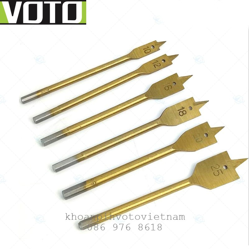 Bộ 6 mũi khoan khoét gỗ hình đuôi cá màu vàng chuyên dụng 10 - 25mm VOTO