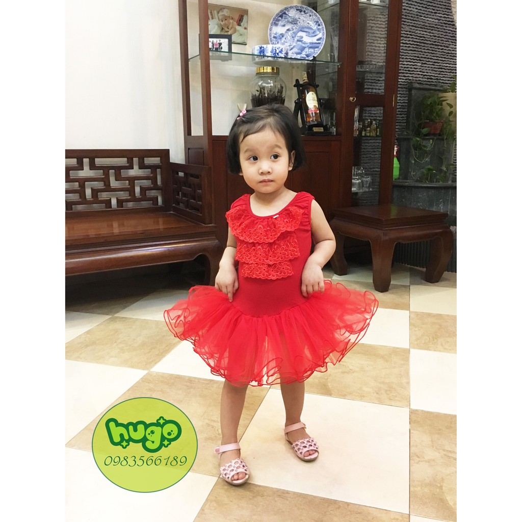 Váy tập múa ballet (ba lê) trẻ em bé gái ngực ren ĐỎ size 3-9 tuổi