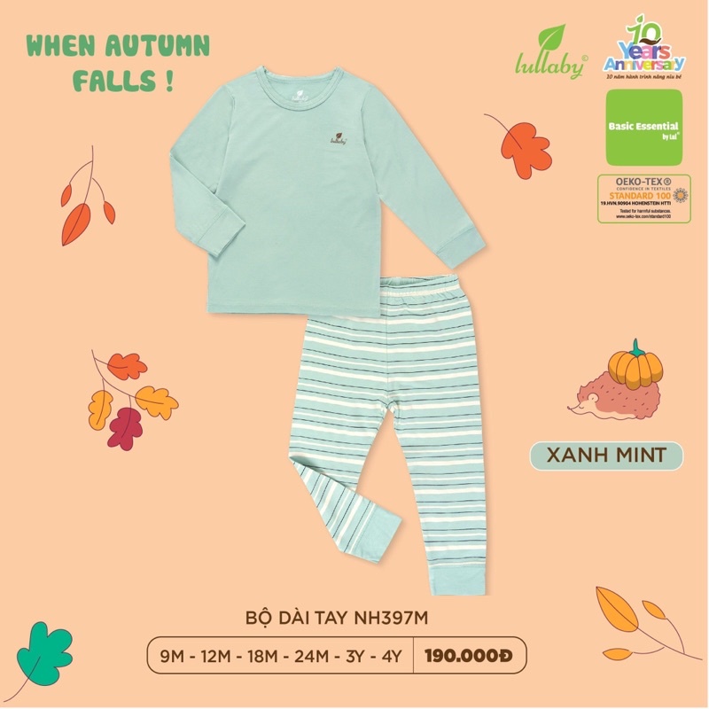 [ LULLABY 2022 ] Bộ dài tay Bé Gái/ Bé Trai chất liệu Bambo (9m-4y)