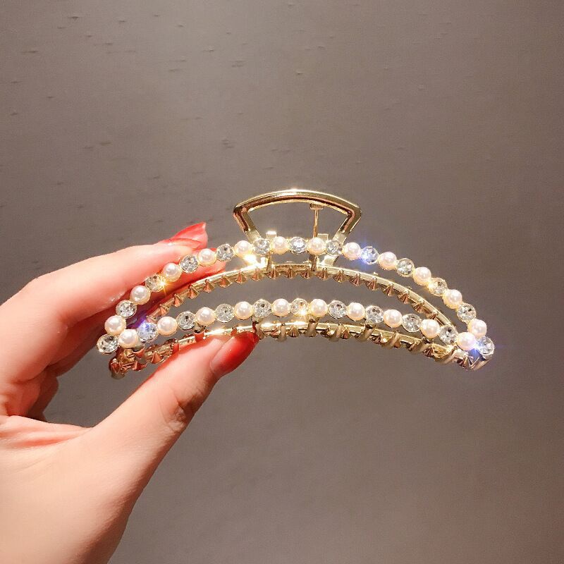 Kẹp Tóc Lớn Đính Đá &amp; Ngọc Trai Nhân Tạo Cho Nữ Mã 2022