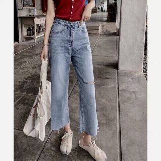 [Rẻ vô địch] Quần jean ống suông lai rách kèm hình thật