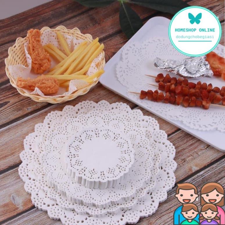 SET 140 tờ giấy THẤM DẦU bột gỗ hình tròn đục họa tiết sz 21cm