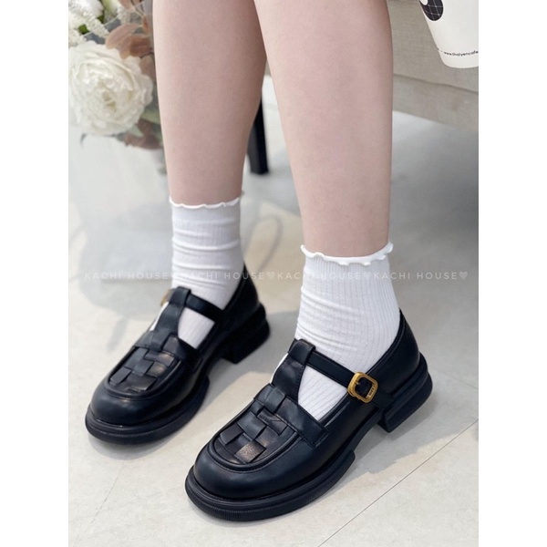 Giày oxford moca quai đan phong cách vintage