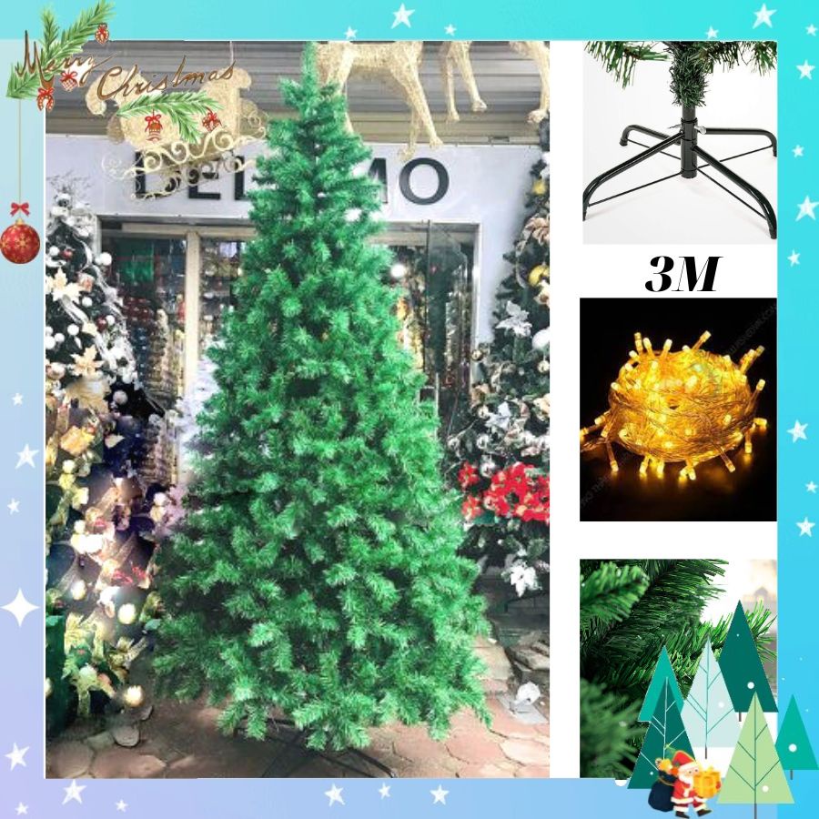 Cây Thông Noel 3M Kèm Dây Đèn Led, Ngôi Sao Đỉnh Và Dây Kim Tuyến Trang Trí Giáng Sinh