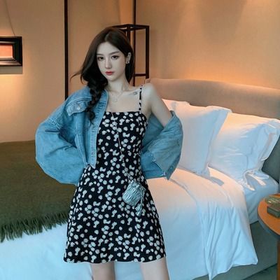 Đầm Voan Hai Dây In Họa Tiết Hoa Cúc Xinh Xắn Dành Cho Nữ