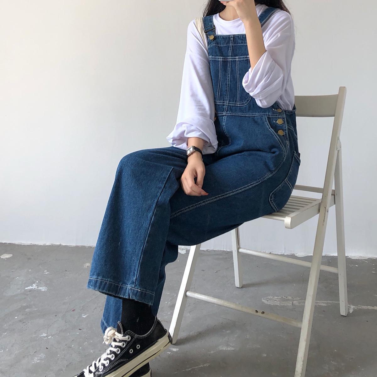 Autumn bib female Korean version loose 2020 new high waist wide leg trousers summer student bf small | BigBuy360 - bigbuy360.vn